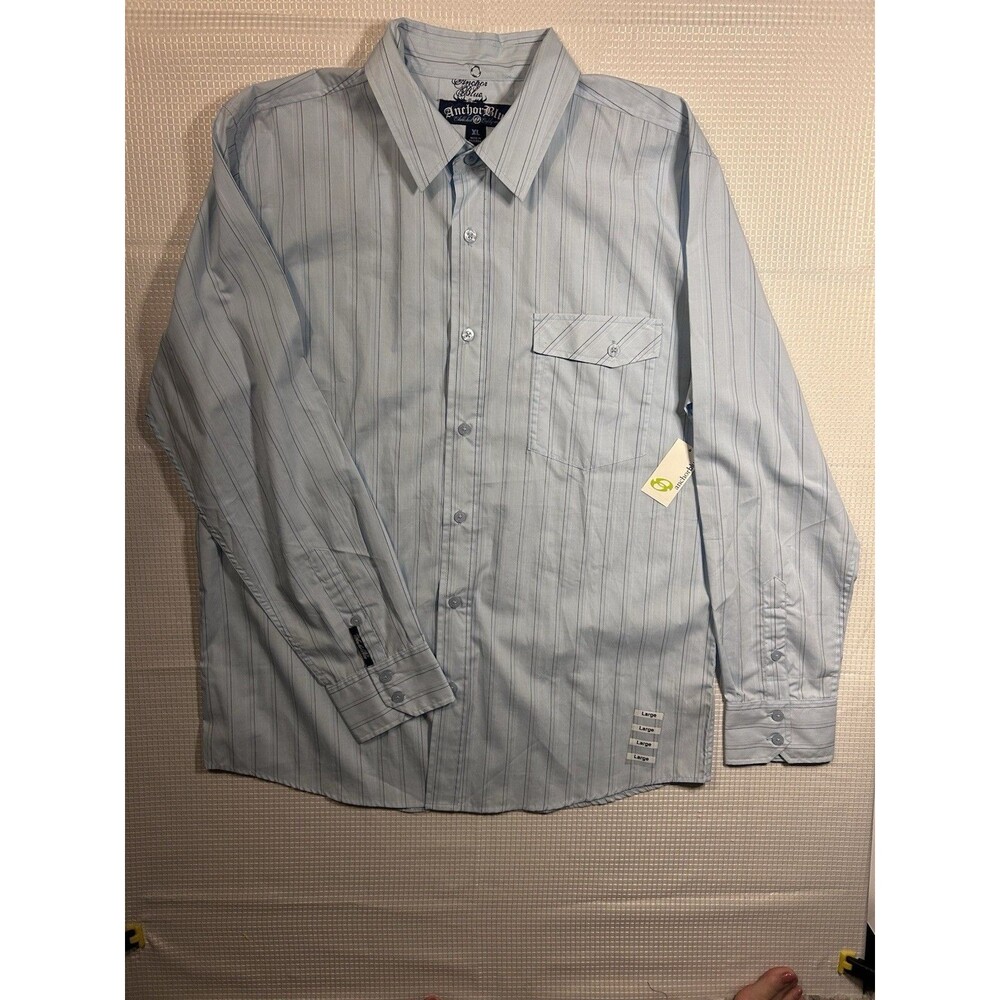 Vintage Anchor blue Striped Long Sleeve Button Up Shirt-X-Large